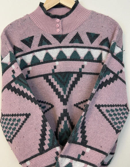 62 East Knit Sweater Vintage Acrylic Nylon Pink Aztec Diamonds Women’s Small - Picture 2 of 10
